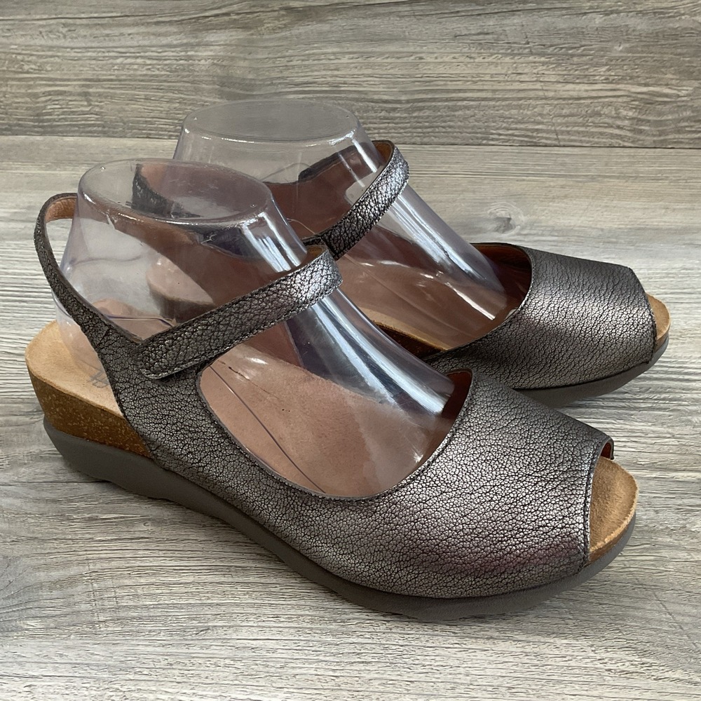 Dansko Marcy Pewter Metallic Wedge Sandals Womens Size 8 US - 38 EU